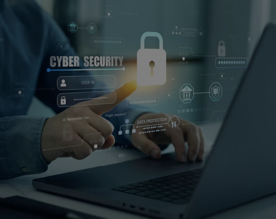 Person interacting with cybersecurity graphics